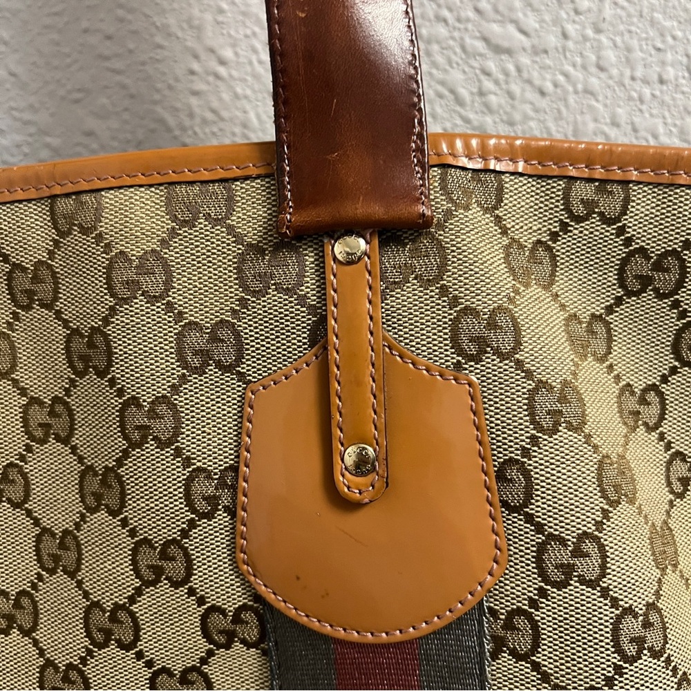 Gucci Jolie Sherry Beige Tan Stripe Tote - Picture 12 of 15